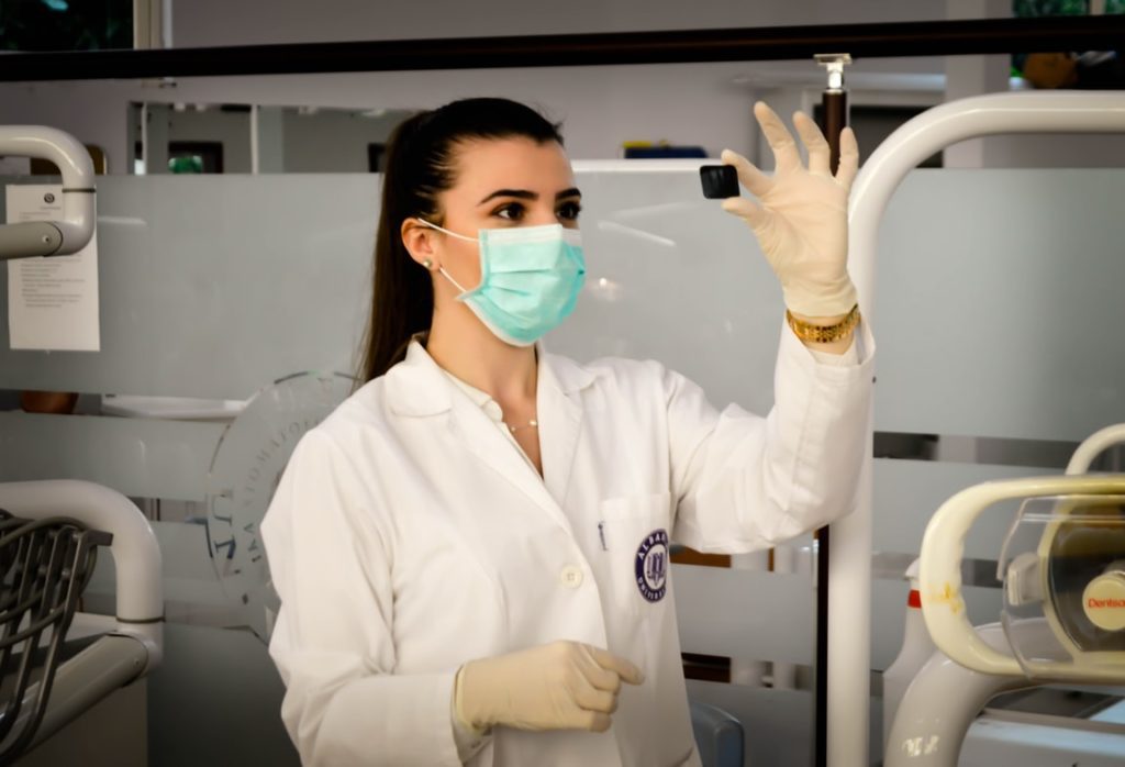 physician examining sample